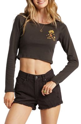 Billabong In the Tropics Long Sleeve Crop Graphic T-Shirt in Off Black