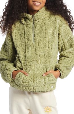 Billabong Kids' Just In Time Faux Shearling Quarter Zip Pullover in Avocado