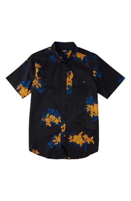 Billabong Kids' Orchids Short Sleeve Cotton Button-Up Shirt in Black Floral