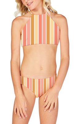 Billabong Kids' Step Aside Stripe Two-Piece Halter Swimsuit in Multi
