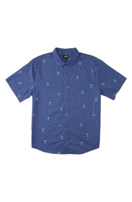 Billabong Kids' Sundays Cotton Blend Button-Up Shirt in Dusty Blue