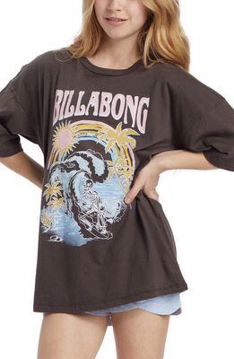 Billabong Kids' Warm Waves Oversize Cotton Graphic T-Shirt in Off Black