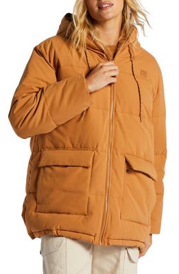 Billabong Love on You Hooded Water Resistant Puffer Coat in Caramel