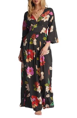 Billabong Night Bloom Floral Long Sleeve Maxi Dress in Black Pebble