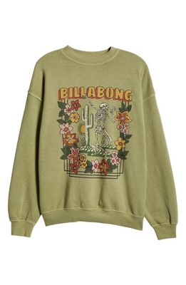 Billabong Ride In Cotton Blend Graphic Sweatshirt in Avocado