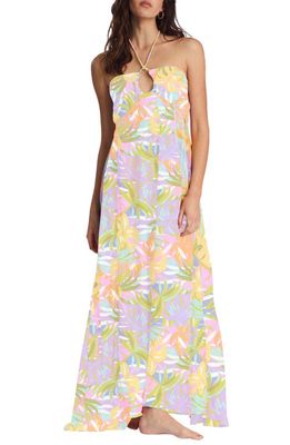 Billabong So Groovy Palm Leaf Halter Maxi Dress in White/Multi