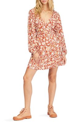 Billabong Spring Romance Print Long Sleeve Wrap Dress in Red Clay
