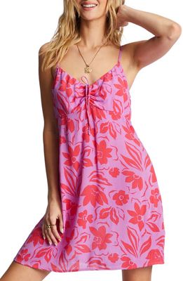 Billabong Sun Chaser Floral Print Ruched Mini Sundress in Bright Orchid