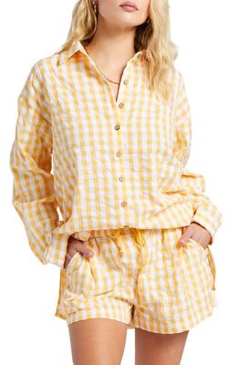 Billabong Sunshine Check Oversize Cotton Button-Up Shirt in Gold