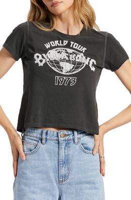 Billabong World Tour Crop Cotton Graphic T-Shirt in Off Black