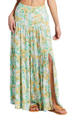 Billabong x Sun Chasers Rave Floral Tiered High Waist Maxi Skirt in Green