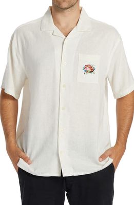 Billabong Zeledon Short Sleeve Linen & Lyocell Camp Shirt in Off White