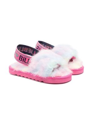 Billieblush Aqua logo-strap faux-fur slides - Pink