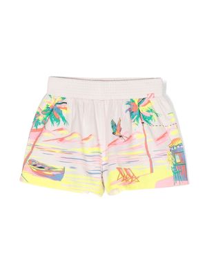 Billieblush beach-print jersey track shorts - White