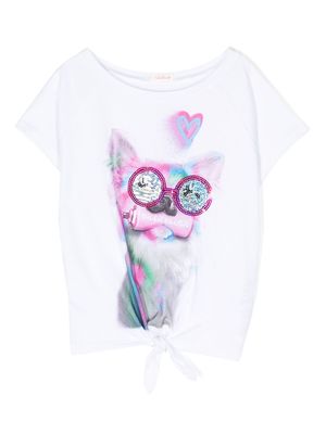 Billieblush embellished cat-print T-shirt - White