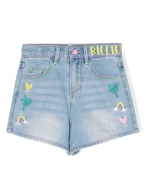 Billieblush embroidered-motif denim shorts - Blue