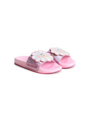 Billieblush floral-appliqué iridescent-finish slides - Pink