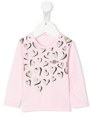 Billieblush glitter-heart long-sleeve T-shirt - Pink