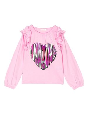 Billieblush heart text-print ruffled blouse - Pink