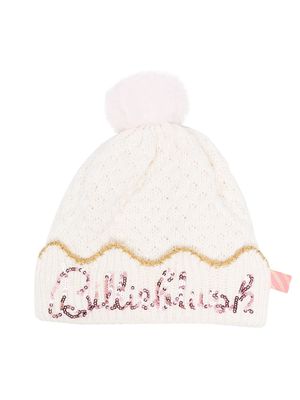 Billieblush knitted sequin-trim hat - Neutrals