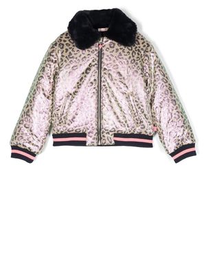 Billieblush leopard-print shimmer padded jacket - Neutrals