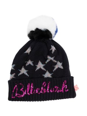 Billieblush logo-embellished star-knit beanie - Blue