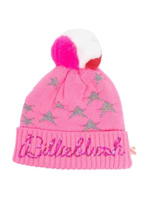 Billieblush logo-embellished star-knit beanie - Pink