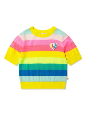 Billieblush logo-patch striped knit-cotton T-shirt - Pink