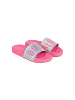 Billieblush logo-print iridescent slides - Pink