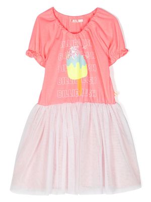 Billieblush logo-print tulle-overlay dress - Pink