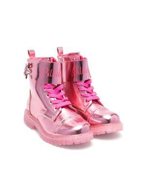 Billieblush metallic-effect leather combat boots - Pink