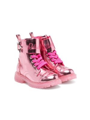 Billieblush metallic lace-up leather ankle boots - Pink