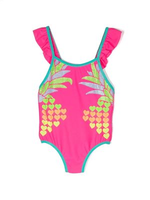 Billieblush ruffled-detail heart-print swimsuit - Pink