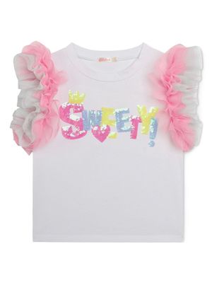 Billieblush sequin-embellished frill-sleeve T-shirt - White