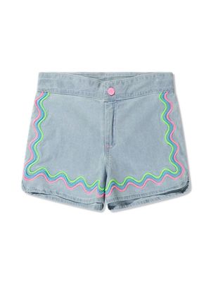 Billieblush stripe-embroidered denim shorts - Blue