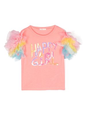 Billieblush tulle-inserts sequinned T-shirt - Pink
