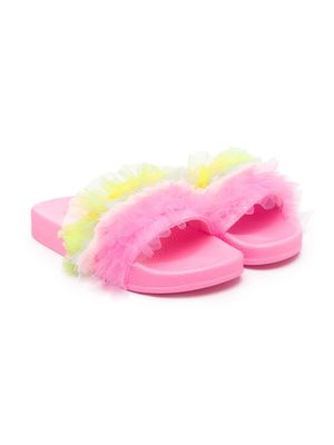 Billieblush tulle-ruffles grained slides - Pink