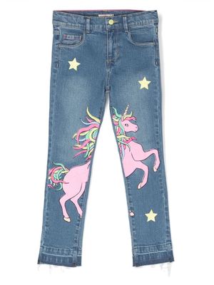 Billieblush unicorn-print straight-leg jeans - Blue