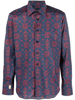 Billionaire abstract pattern print cotton shirt - Blue