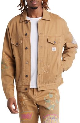Billionaire Boys Club Earth Cotton Denim Graphic Trucker Jacket in Latte