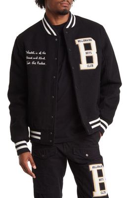 Billionaire Boys Club Earthling Wool Blend Varsity Jacket in Black