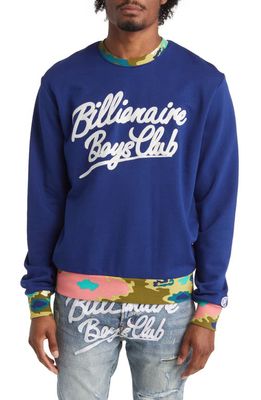 Billionaire Boys Club Formation Embroidered Camo Crewneck Sweatshirt in Blue Depth
