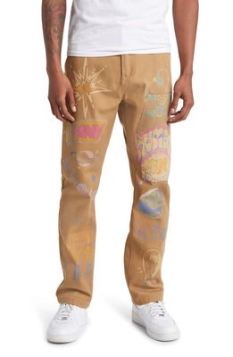 Billionaire Boys Club Wordly Stenciled Flat Front Chinos in Latte