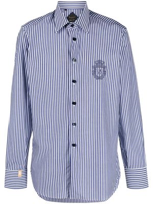 Billionaire crest embroidered striped shirt - Blue