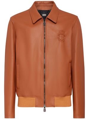 Billionaire crest-motif leather bomber jacket - Brown