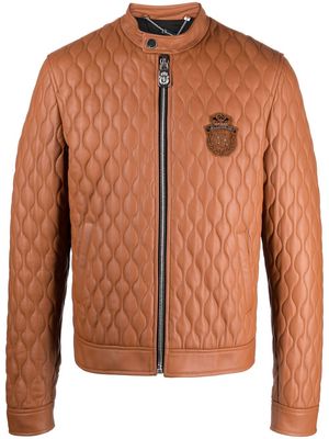 Billionaire crest-motif quilted leather jacket - Brown