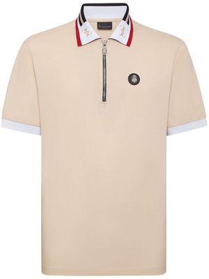 Billionaire crest-plaque cotton polo shirt - Neutrals