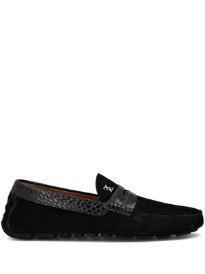 Billionaire crocodile-trim suede loafers - Black