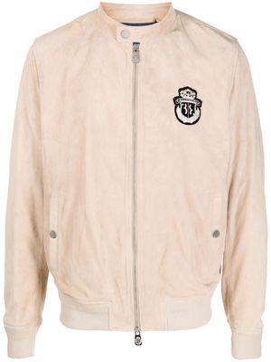 Billionaire embroidered-logo suede bomber jacket - Neutrals