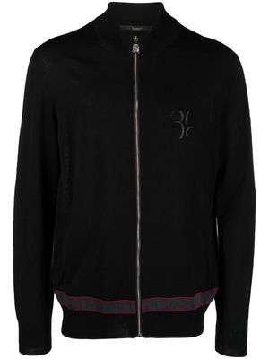 Billionaire intarsia-knit logo zip-up cardigan - Black